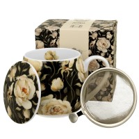Šolja za čaj  English Roses 430ml sa filterom i pokl. crna cvjetna Duo