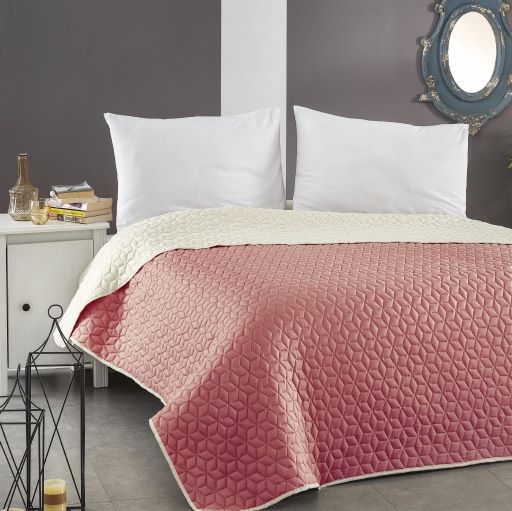 Prekrivač  štepani 150x200cm za jedan krevet bež/rozi C.Angel