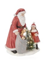 Dekor. Led figura - Deda Mraz sa djevojčicom 18cm Bizzotto